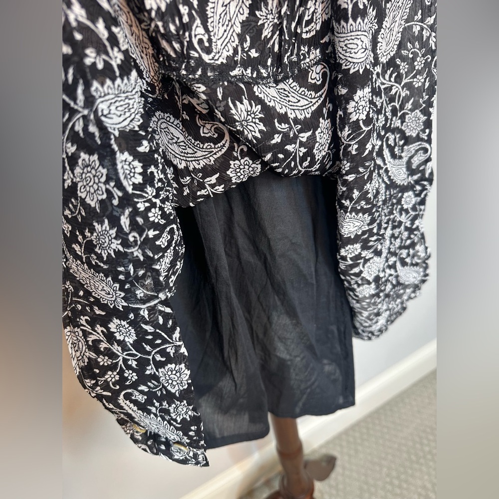 Sz XS Cleobella Betz Mini dress black white paisley long sleeve button down - Picture 9 of 12